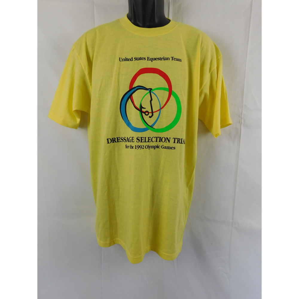 VINTAGE UNITED STATES EQUESTIAN TEAM 1992 OLYMPIC GAMES YELLOW TEE SHIRT